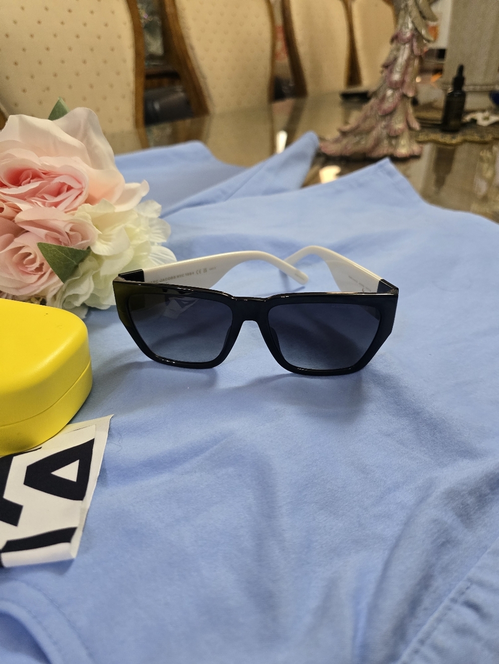 Marc Jacobs Black & White Cateye Sunglasses with Dark Lenses